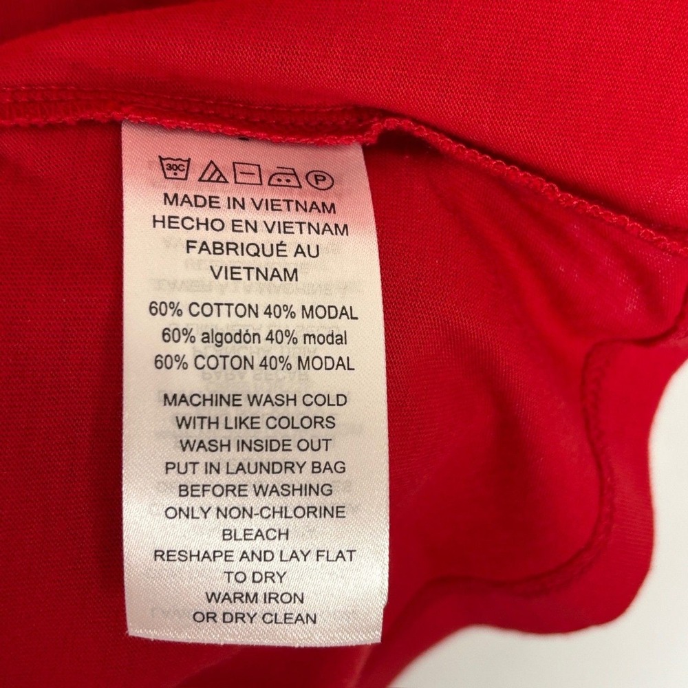 Michael Kors Top L Red Cutout Chain Neck Short Sleeve Chic Minimalist Festive - Picture 11 of 11